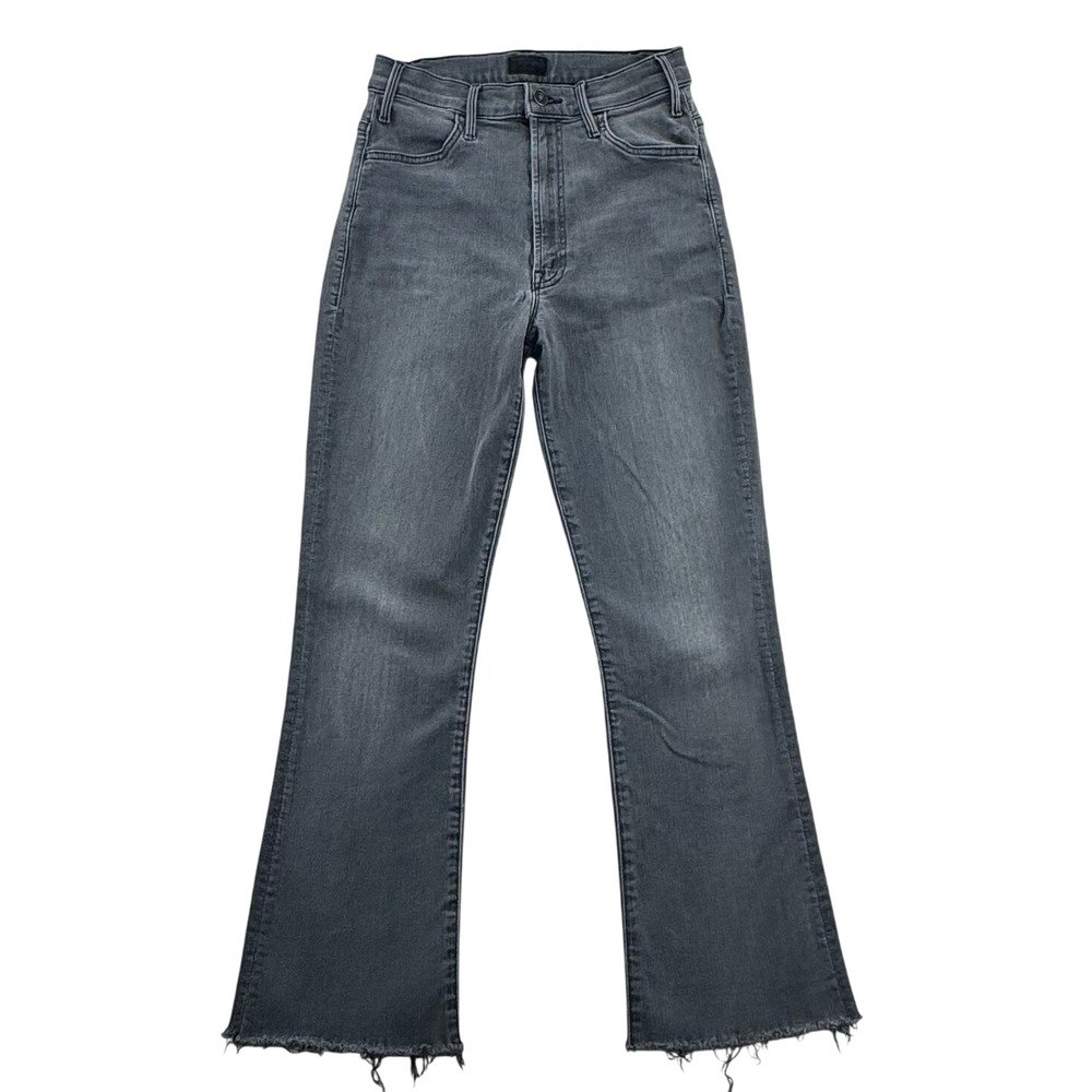 MOTHER The Hustler Ankle Fray Jeans Women 26 Gray High Rise Flare Raw Hem